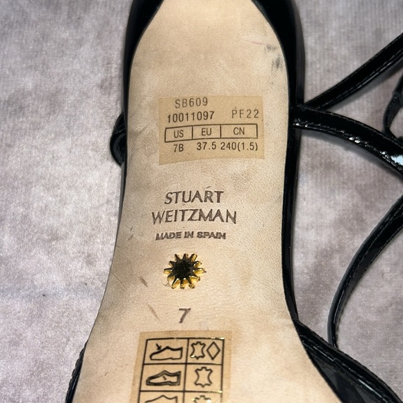 EUC Stuart Weitzman Women Sz US 7B / EU 37.5 Black Slingback Heels PVC Toe Sleek - Picture 3 of 9